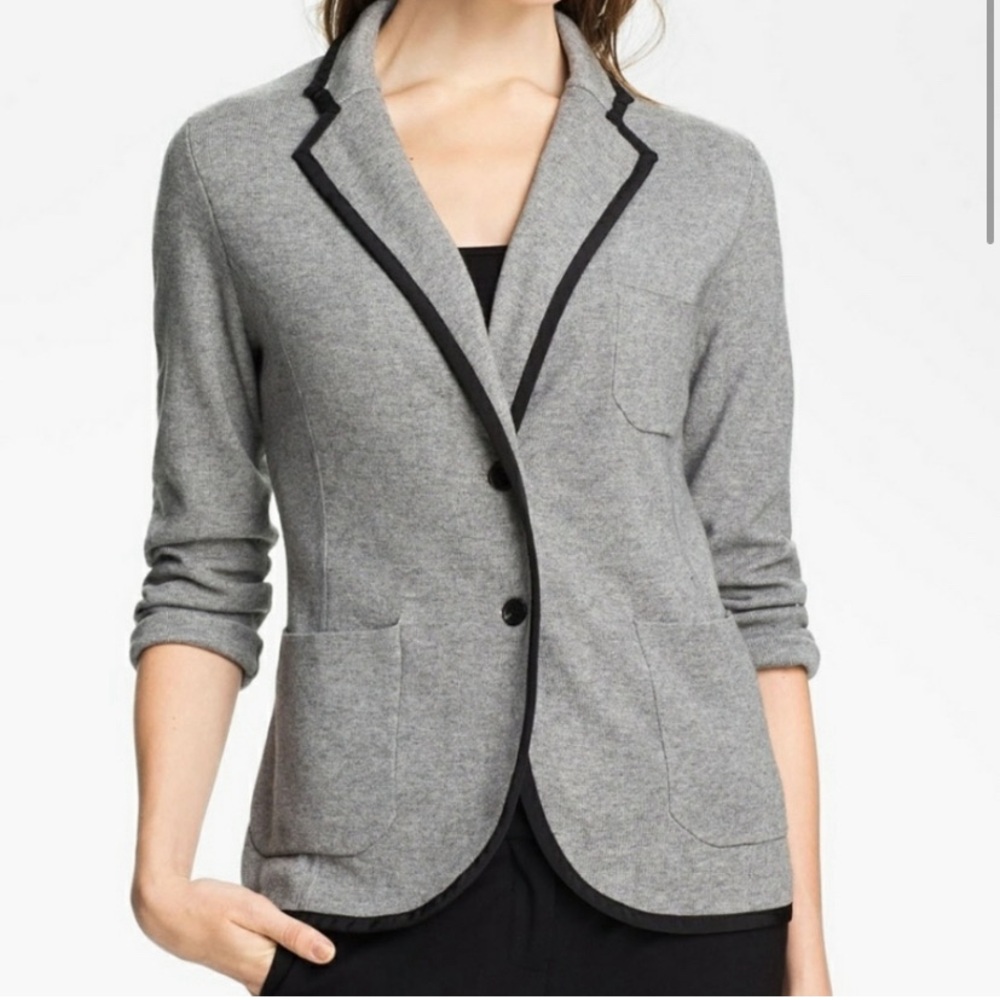 Vince Camuto Grey with Black Detail Wool Blend Blazer Large petite